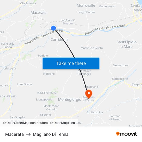 Macerata to Magliano Di Tenna map