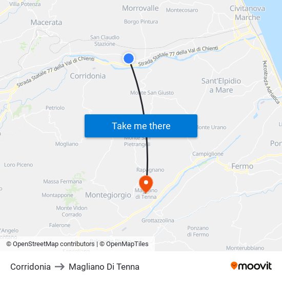 Corridonia to Magliano Di Tenna map