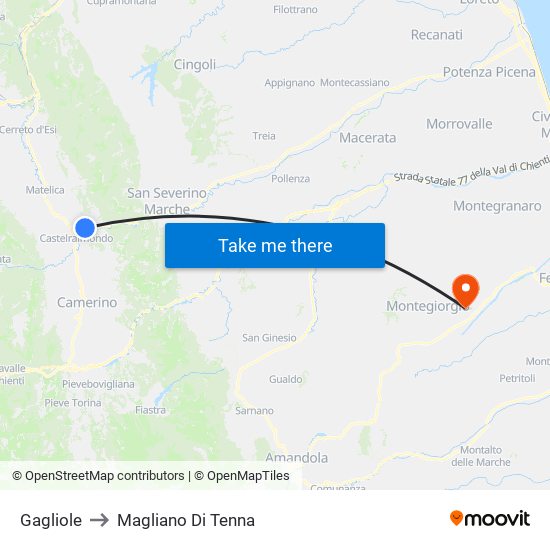 Gagliole to Magliano Di Tenna map