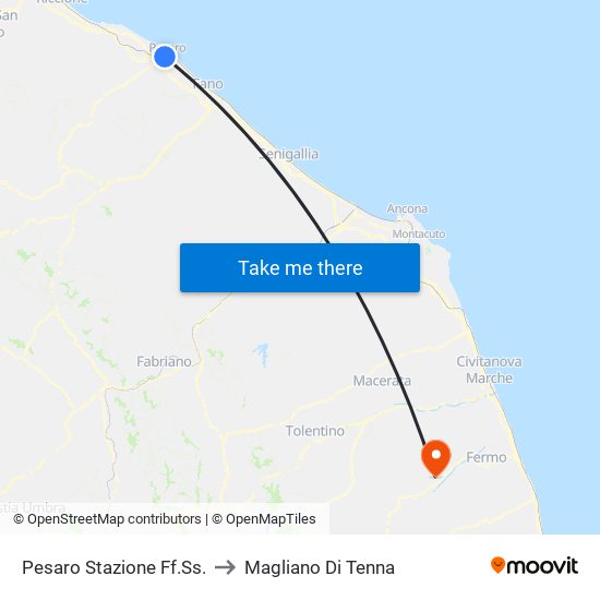 Pesaro Stazione Ff.Ss. to Magliano Di Tenna map