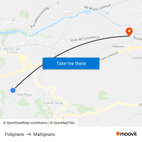 Folignano to Maltignano map