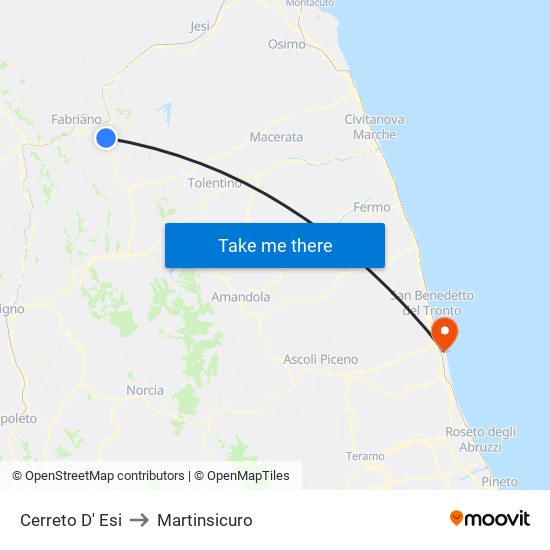 Cerreto D' Esi to Martinsicuro map