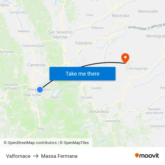 Valfornace to Massa Fermana map