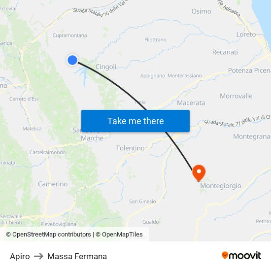 Apiro to Massa Fermana map