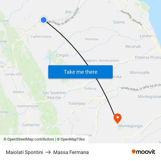 Maiolati Spontini to Massa Fermana map