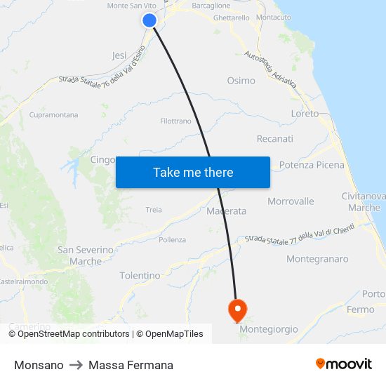 Monsano to Massa Fermana map