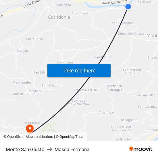 Monte San Giusto to Massa Fermana map