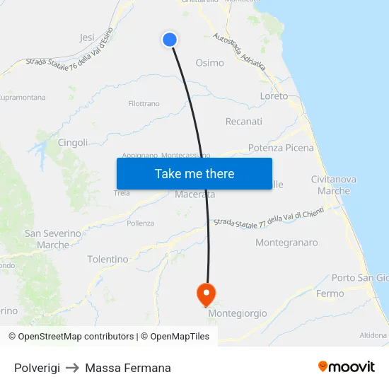 Polverigi to Massa Fermana map