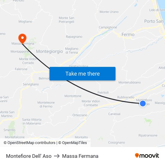 Montefiore Dell' Aso to Massa Fermana map