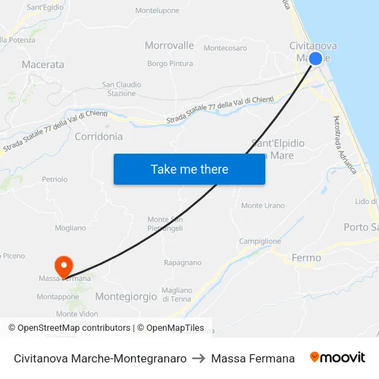 Civitanova Marche-Montegranaro to Massa Fermana map