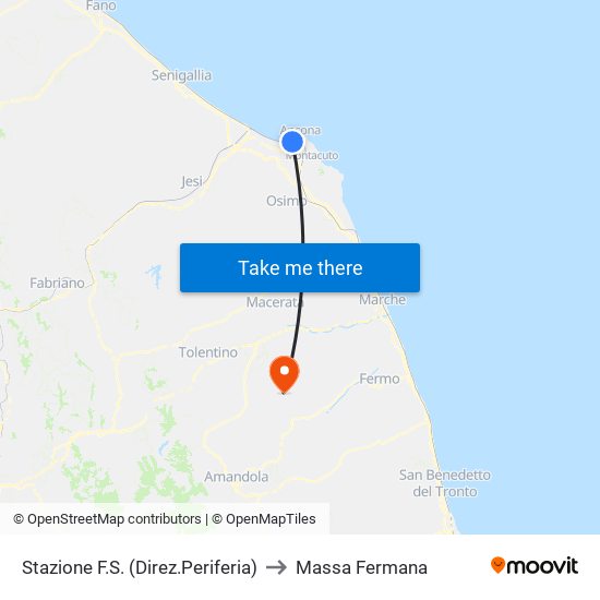 Stazione F.S. (Direz.Periferia) to Massa Fermana map