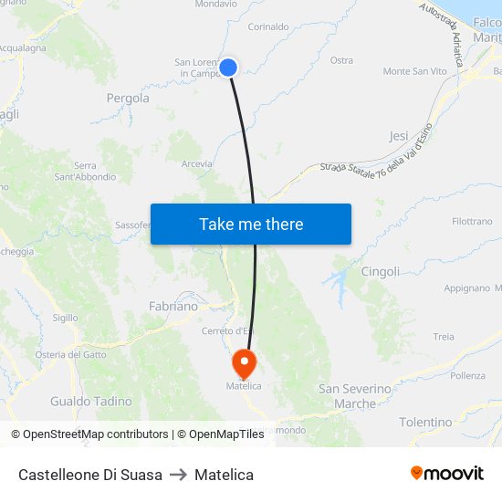Castelleone Di Suasa to Matelica map