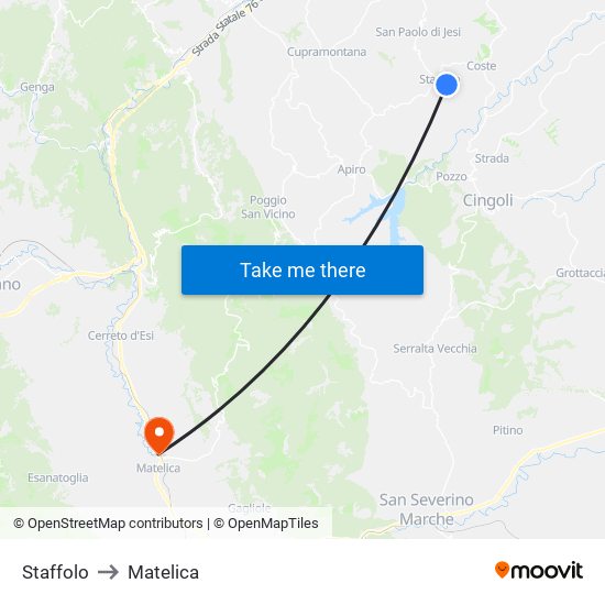 Staffolo to Matelica map