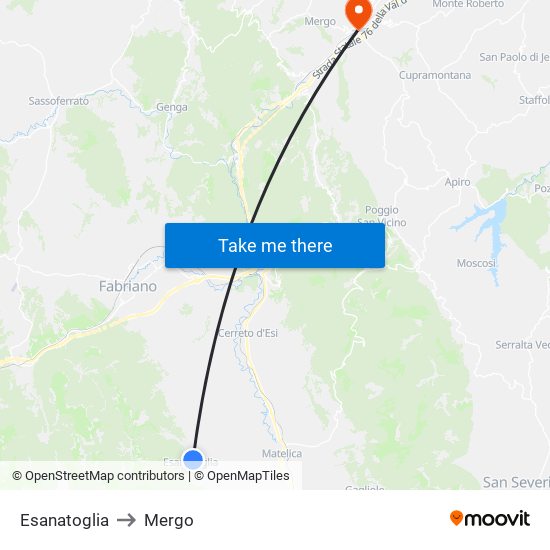Esanatoglia to Mergo map