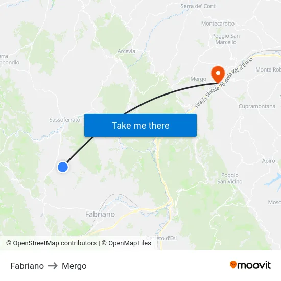 Fabriano to Mergo map