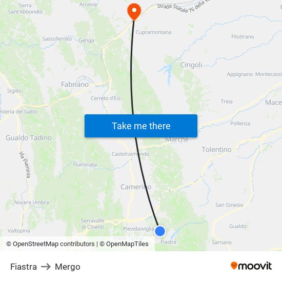Fiastra to Mergo map