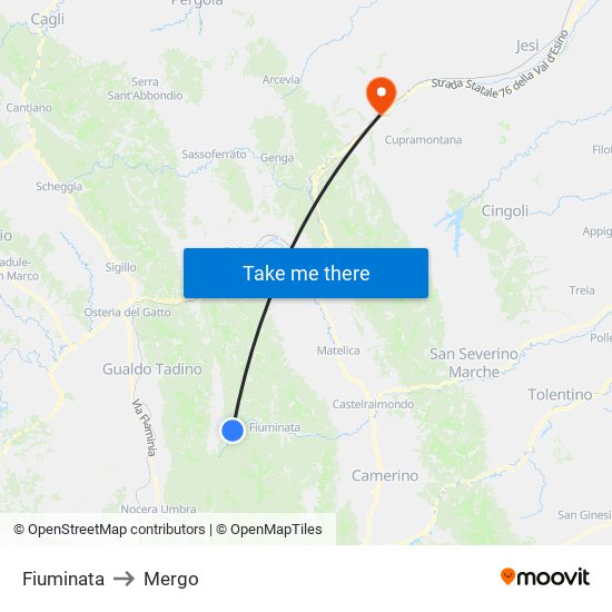 Fiuminata to Mergo map