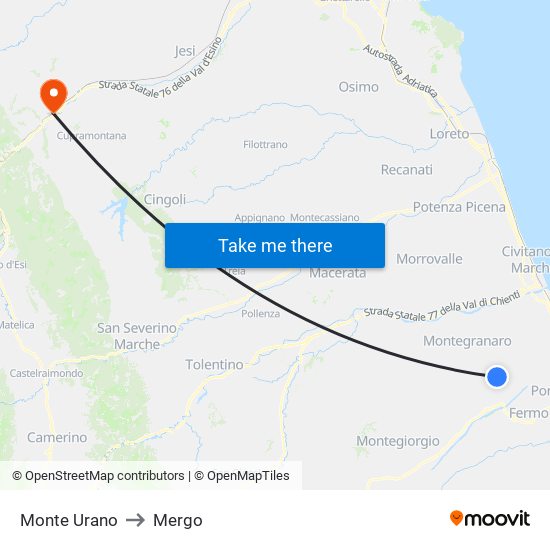 Monte Urano to Mergo map