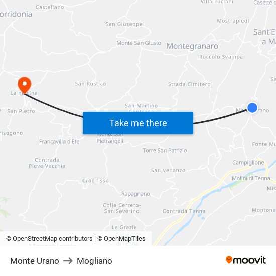 Monte Urano to Mogliano map