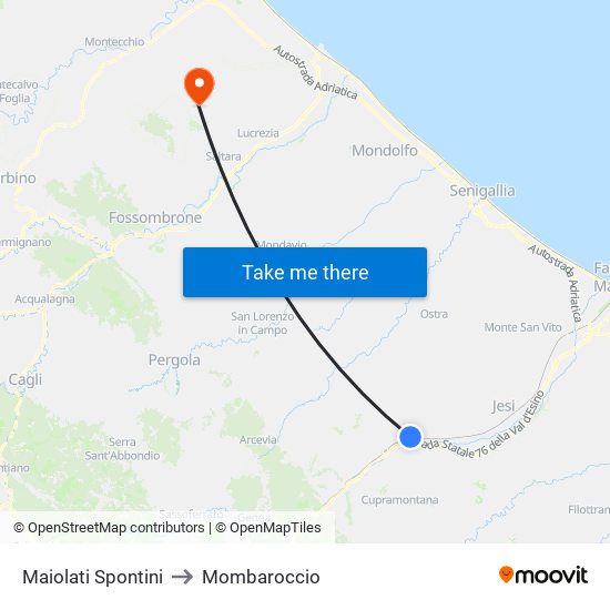 Maiolati Spontini to Mombaroccio map