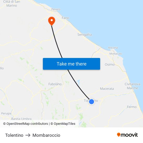 Tolentino to Mombaroccio map
