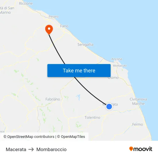 Macerata to Mombaroccio map