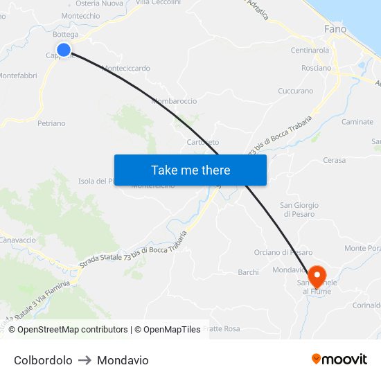 Colbordolo to Mondavio map