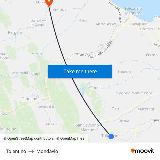 Tolentino to Mondavio map