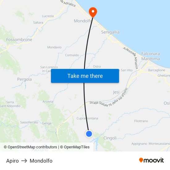 Apiro to Mondolfo map