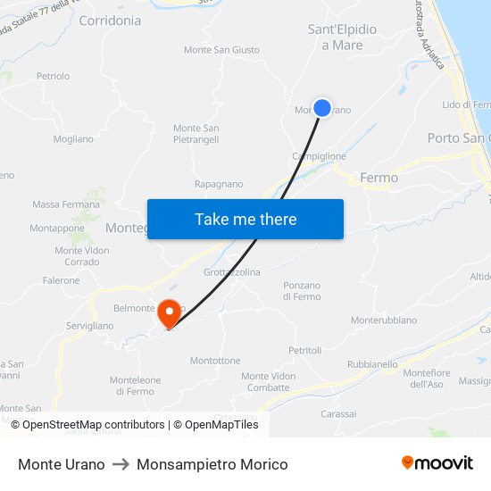 Monte Urano to Monsampietro Morico map