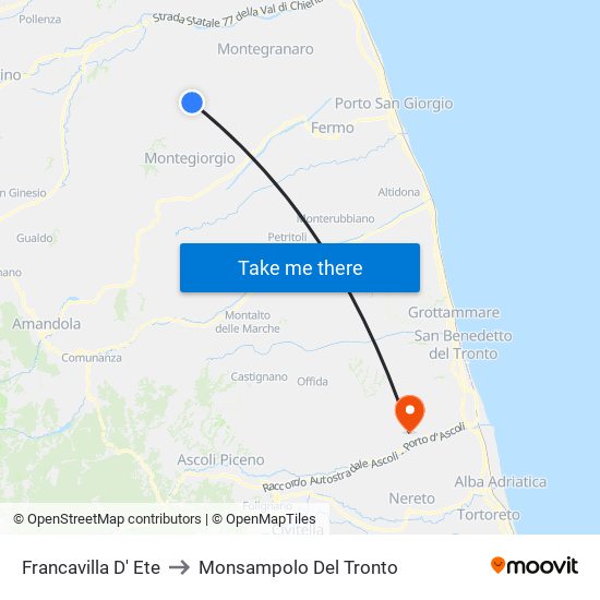 Francavilla D' Ete to Monsampolo Del Tronto map