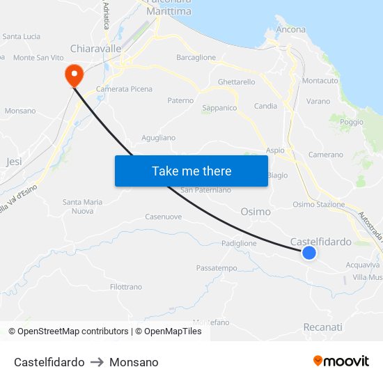 Castelfidardo to Monsano map