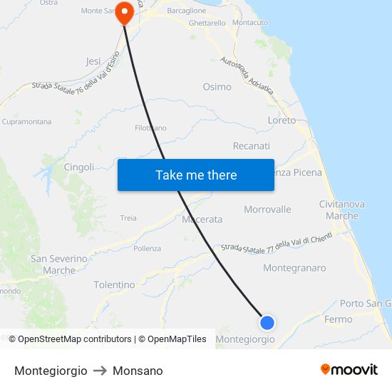 Montegiorgio to Monsano map