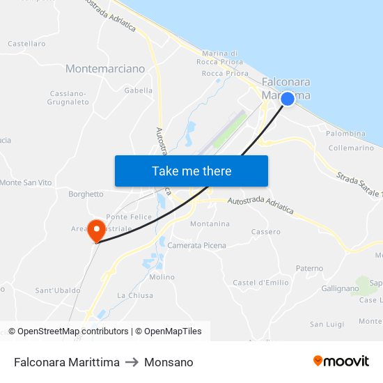 Falconara Marittima to Monsano map