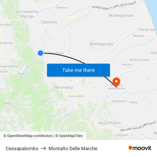 Cessapalombo to Montalto Delle Marche map