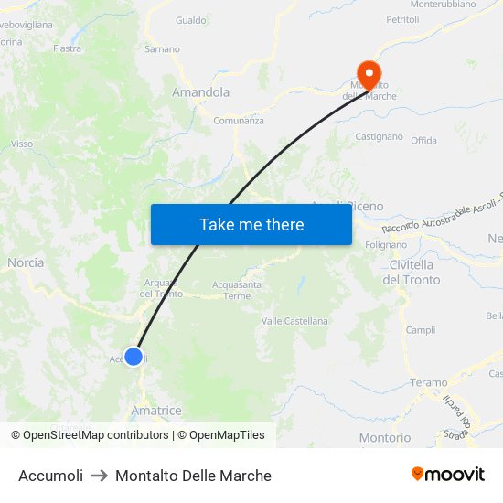 Accumoli to Montalto Delle Marche map