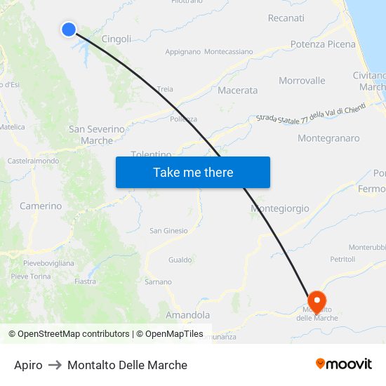 Apiro to Montalto Delle Marche map