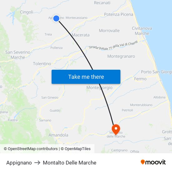 Appignano to Montalto Delle Marche map
