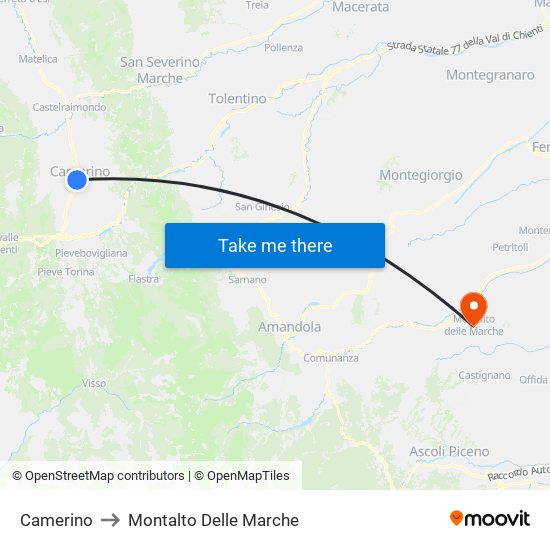 Camerino to Montalto Delle Marche map