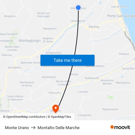 Monte Urano to Montalto Delle Marche map