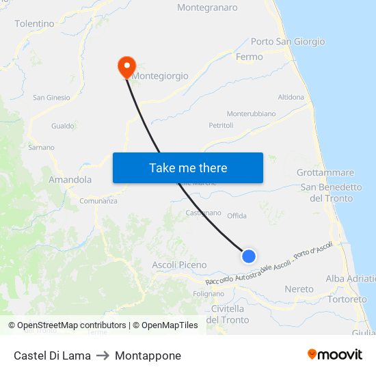Castel Di Lama to Montappone map