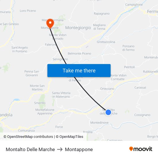 Montalto Delle Marche to Montappone map