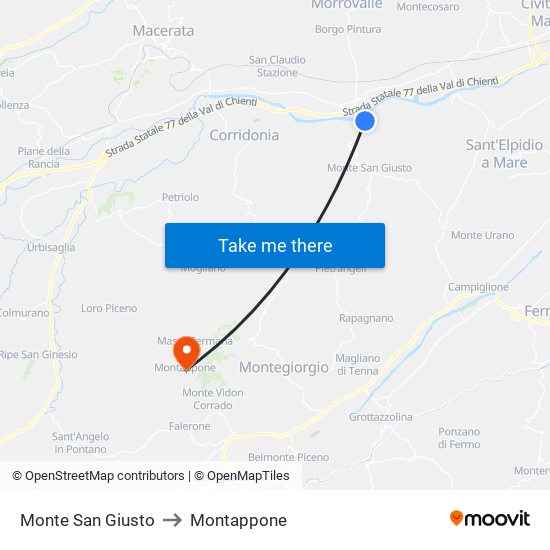 Monte San Giusto to Montappone map