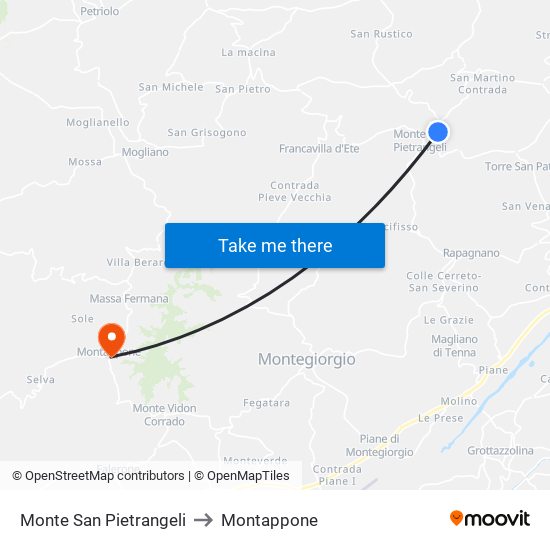 Monte San Pietrangeli to Montappone map