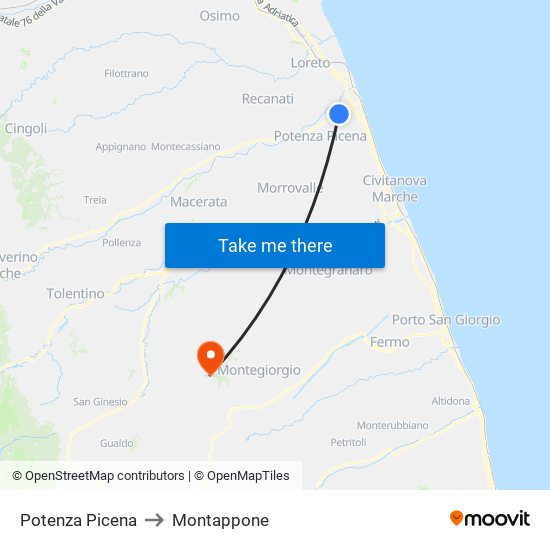 Potenza Picena to Montappone map