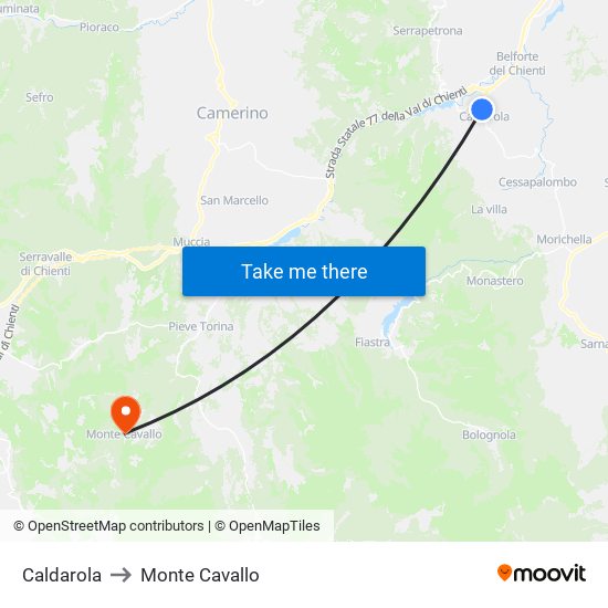 Caldarola to Monte Cavallo map