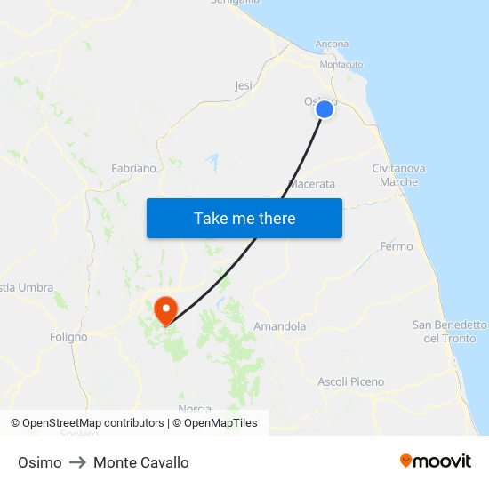 Osimo to Monte Cavallo map