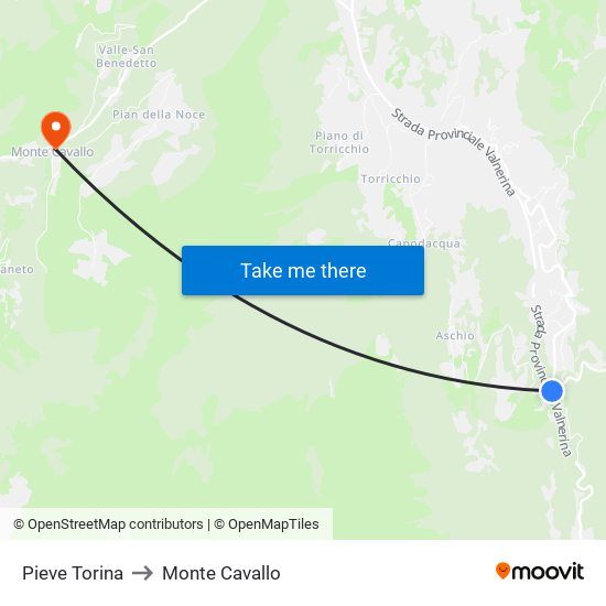 Pieve Torina to Monte Cavallo map
