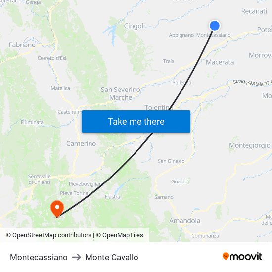 Montecassiano to Monte Cavallo map