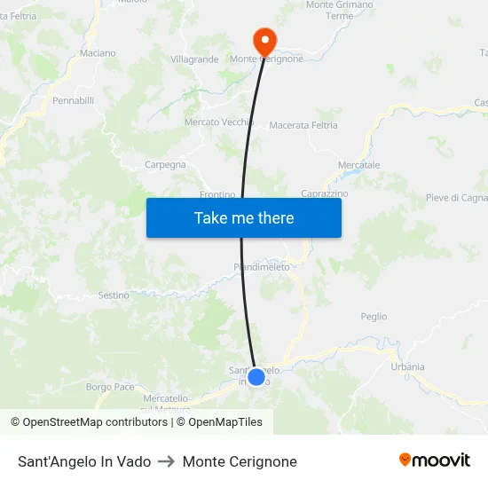 Sant'Angelo In Vado to Monte Cerignone map